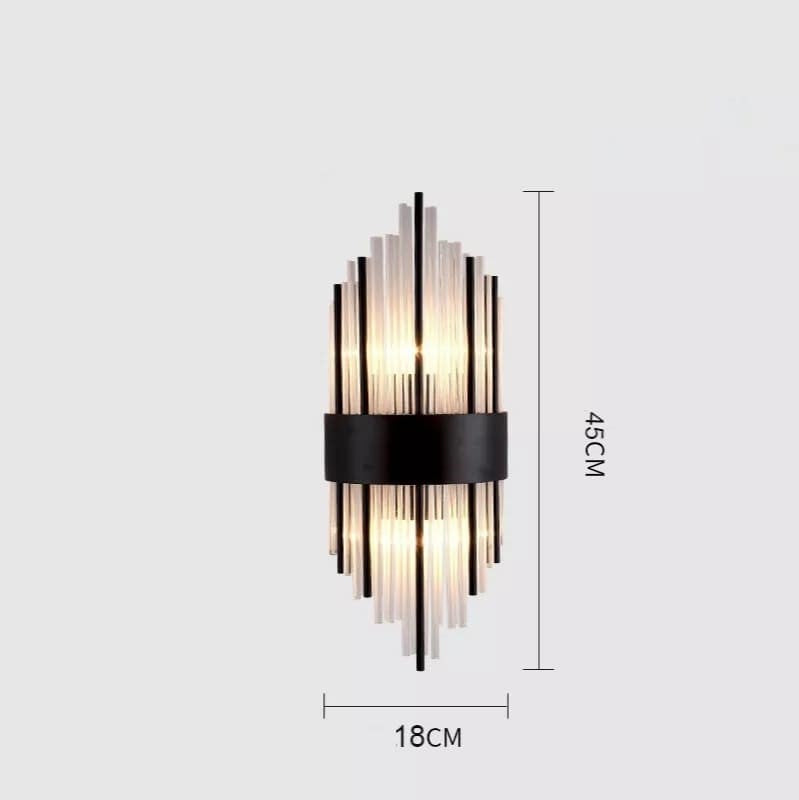 Applique murale de luxe en tube de cristal et métal doré ou noir