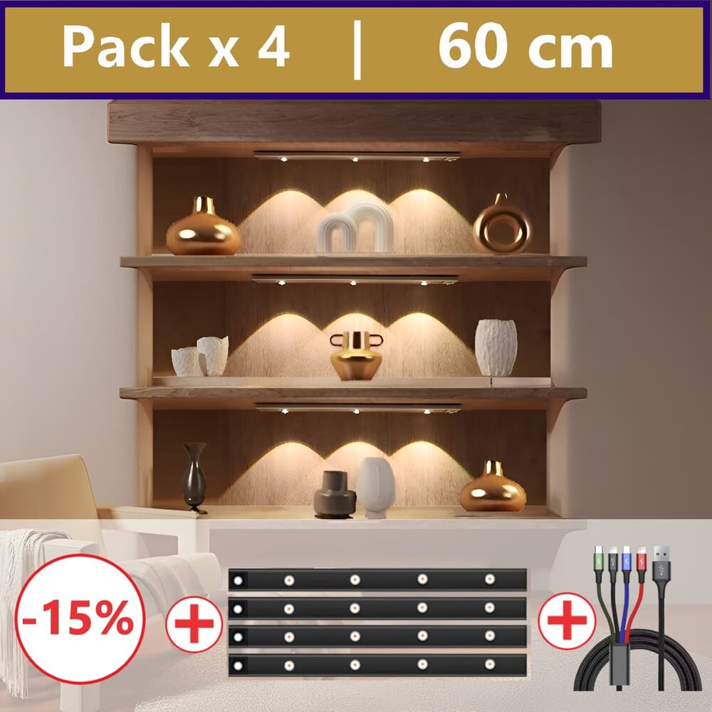 Pack 4 réglettes sans fil 60cm + Multi USB-C Offert