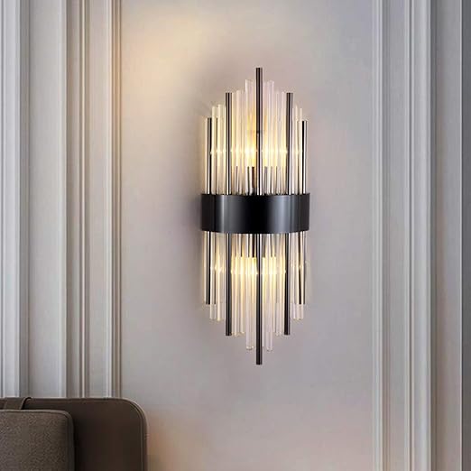 Applique murale de luxe en tube de cristal et métal doré ou noir