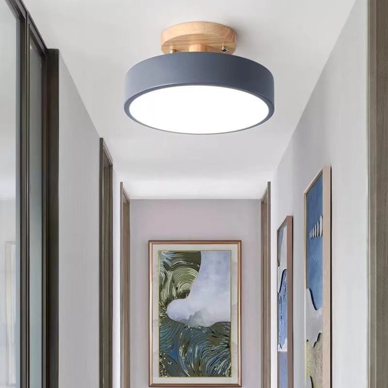 Plafonnier à LED rond en bois au design vintage et nordique
