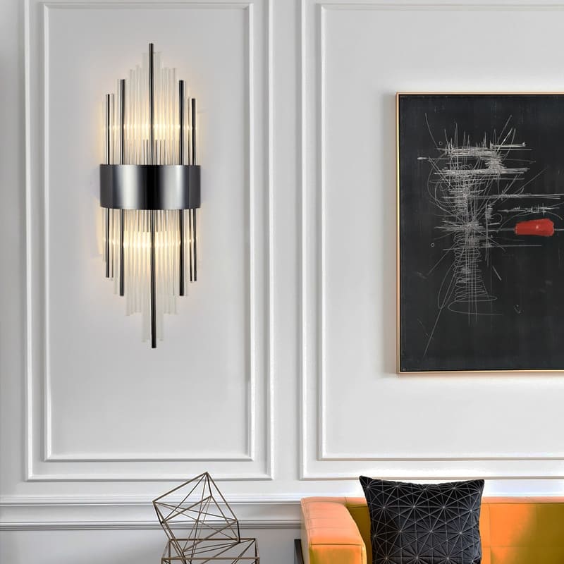 Applique murale de luxe en tube de cristal et métal doré ou noir