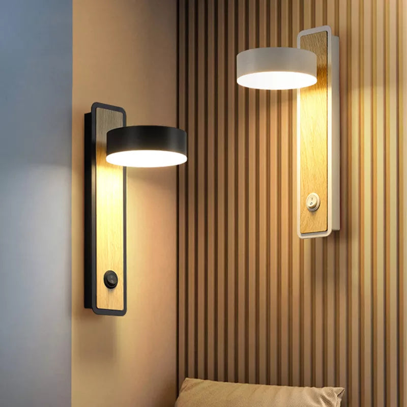 Lampe de chevet murale en bois avec interrupteur et tête rotative