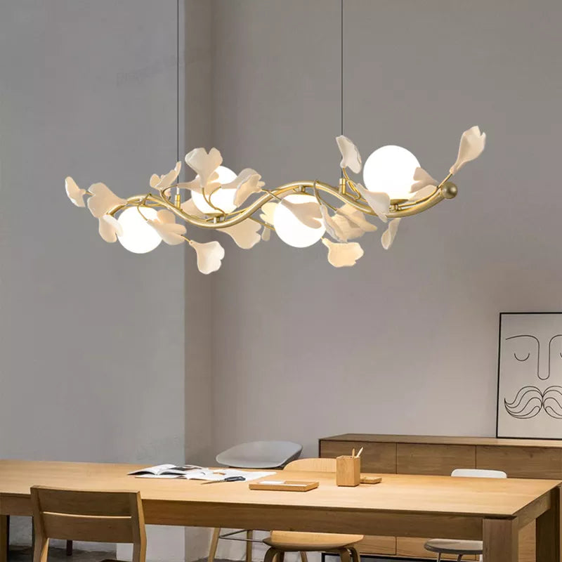 Suspension élégante en forme de pétale de feuille blanche et métal doré