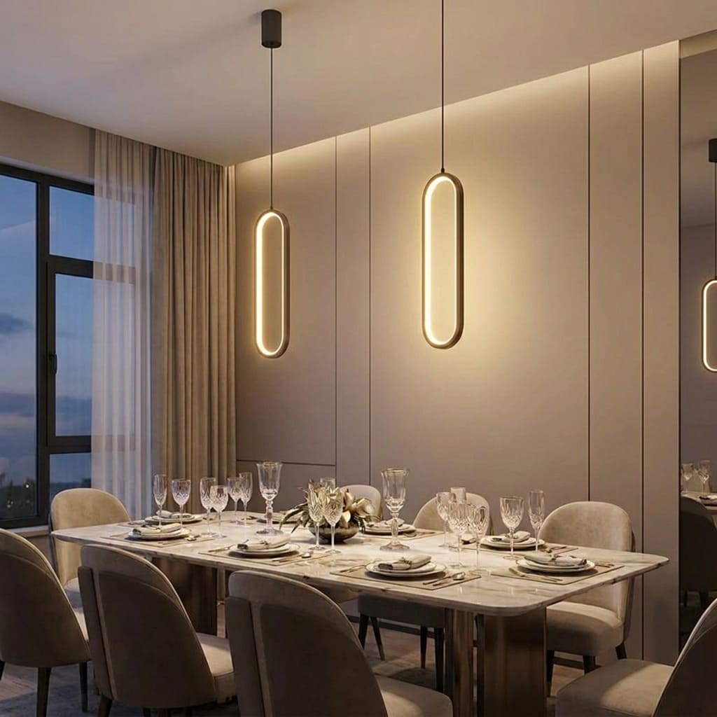 Lustre pendant / Suspension moderne en aluminium noir ou or au style minimaliste
