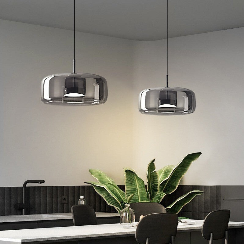Suspension LED en verre teinté et fumé
