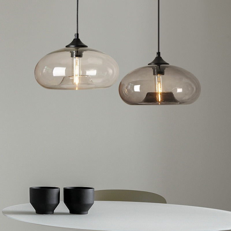 Suspension en verre teinté ovale