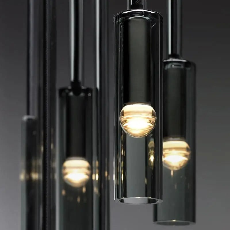 Luminaire suspendu en verre gris fumé au design moderne en forme de bouteille