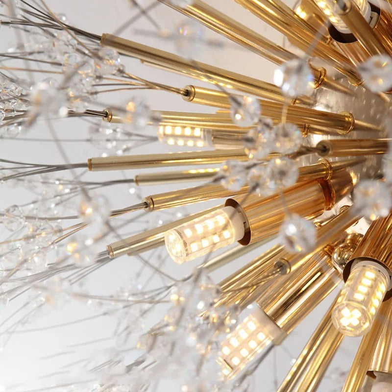 Plafonnier métal et perles de cristal en forme de pissenlit
