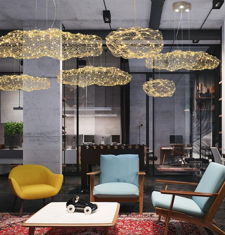 Lustre en forme de nuage, en maille métallique or ou argent