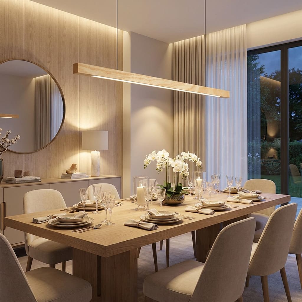 Suspension LED style bois de noyer ou de sapin | Design rectiligne & minimaliste