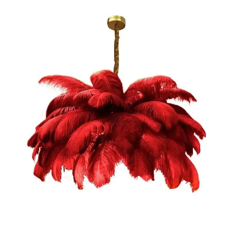 Lustre doré en plumes blanches en forme de palmier