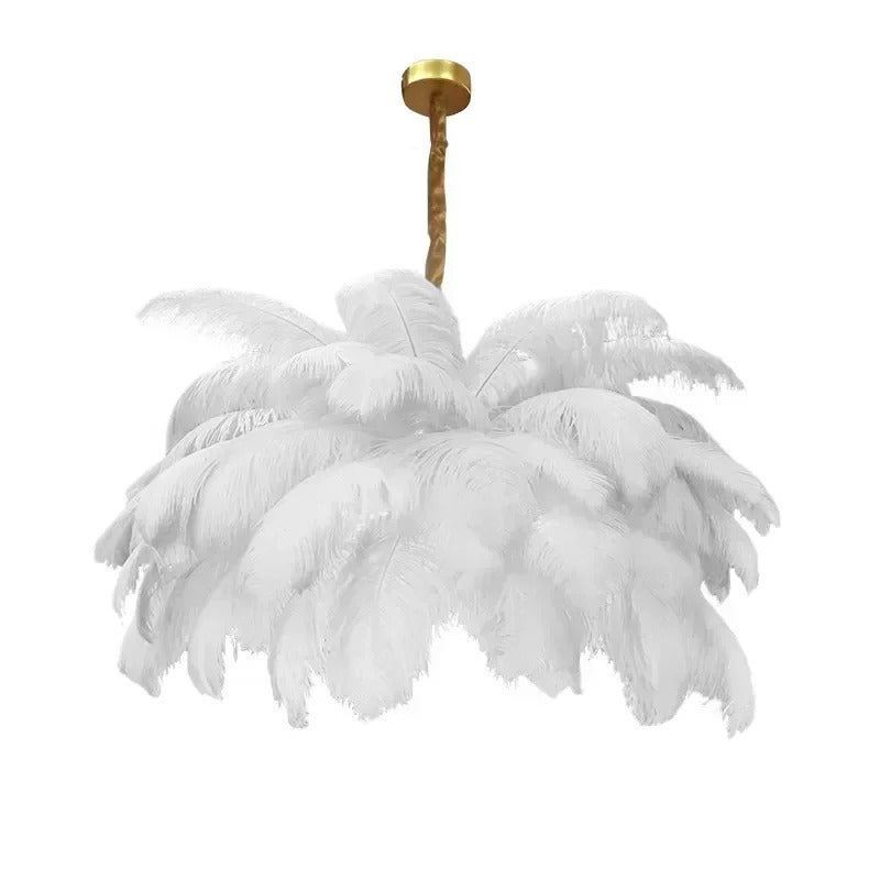 Lustre doré en plumes blanches en forme de palmier