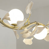Suspension élégante en forme de pétale de feuille blanche et métal doré