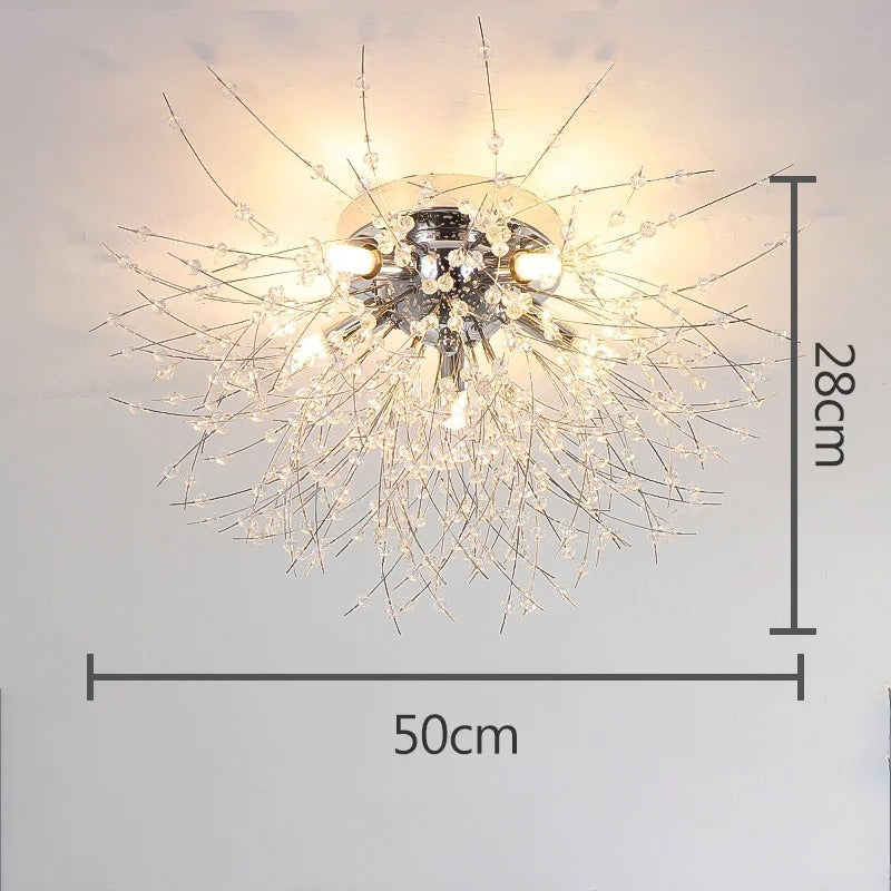 Plafonnier métal et perles de cristal en forme de pissenlit