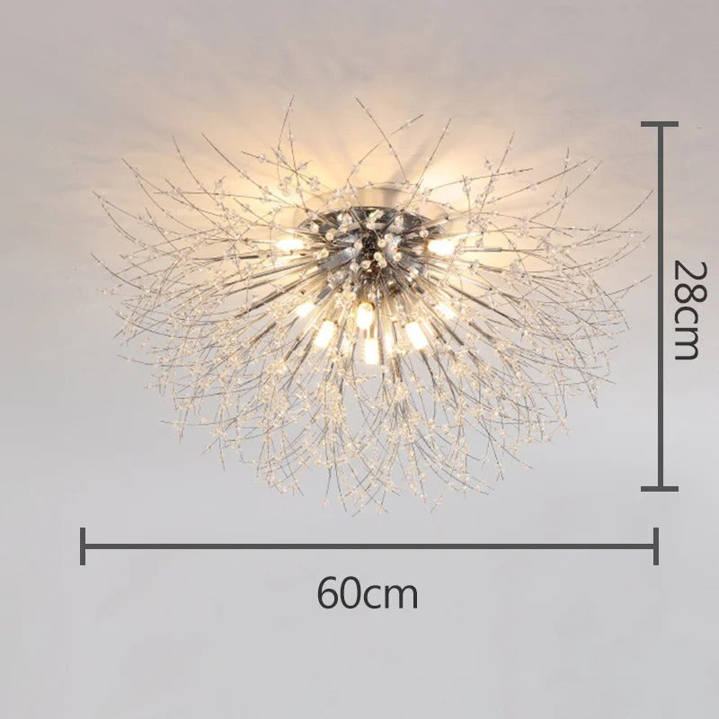 Plafonnier métal et perles de cristal en forme de pissenlit