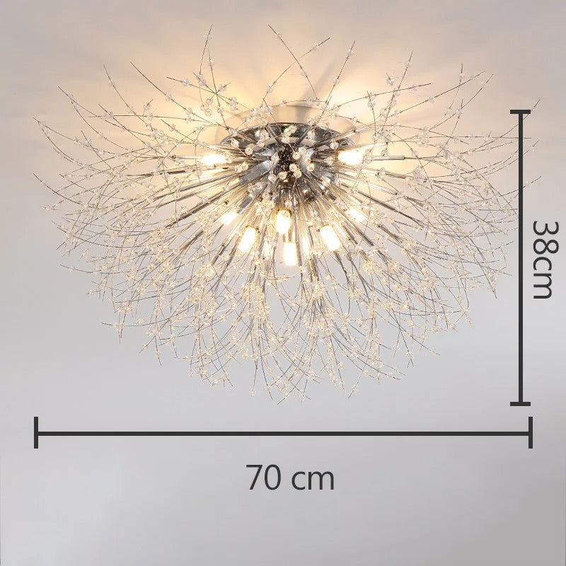 Plafonnier métal et perles de cristal en forme de pissenlit
