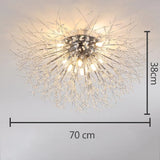 Plafonnier métal et perles de cristal en forme de pissenlit