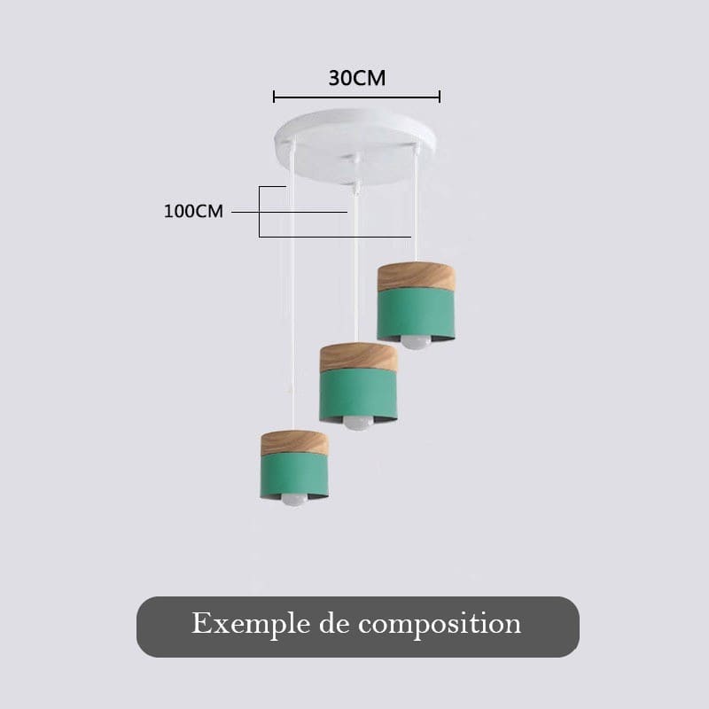 Lustre suspension bois et métal coloré style nordique