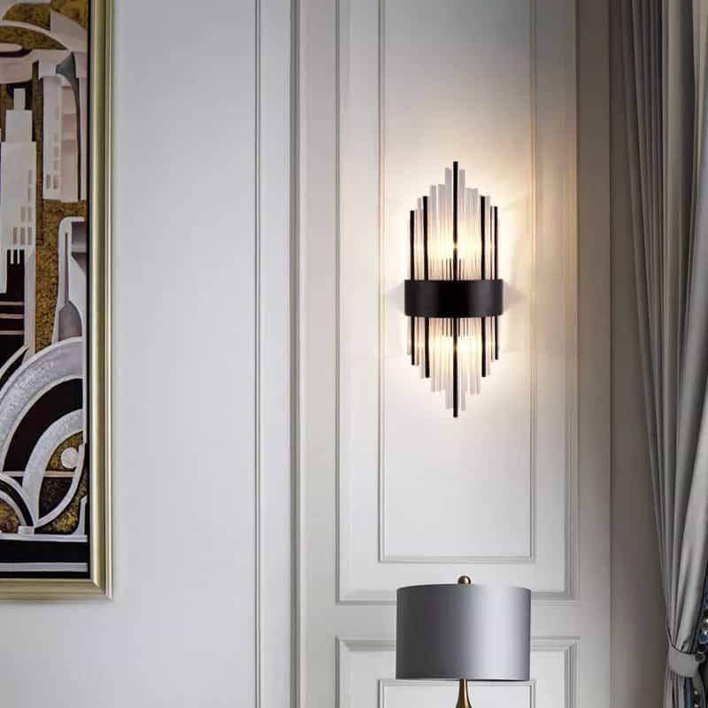 Applique murale de luxe en tube de cristal et métal doré ou noir