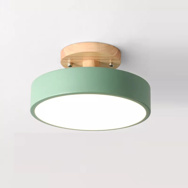 Plafonnier à LED rond en bois au design vintage et nordique
