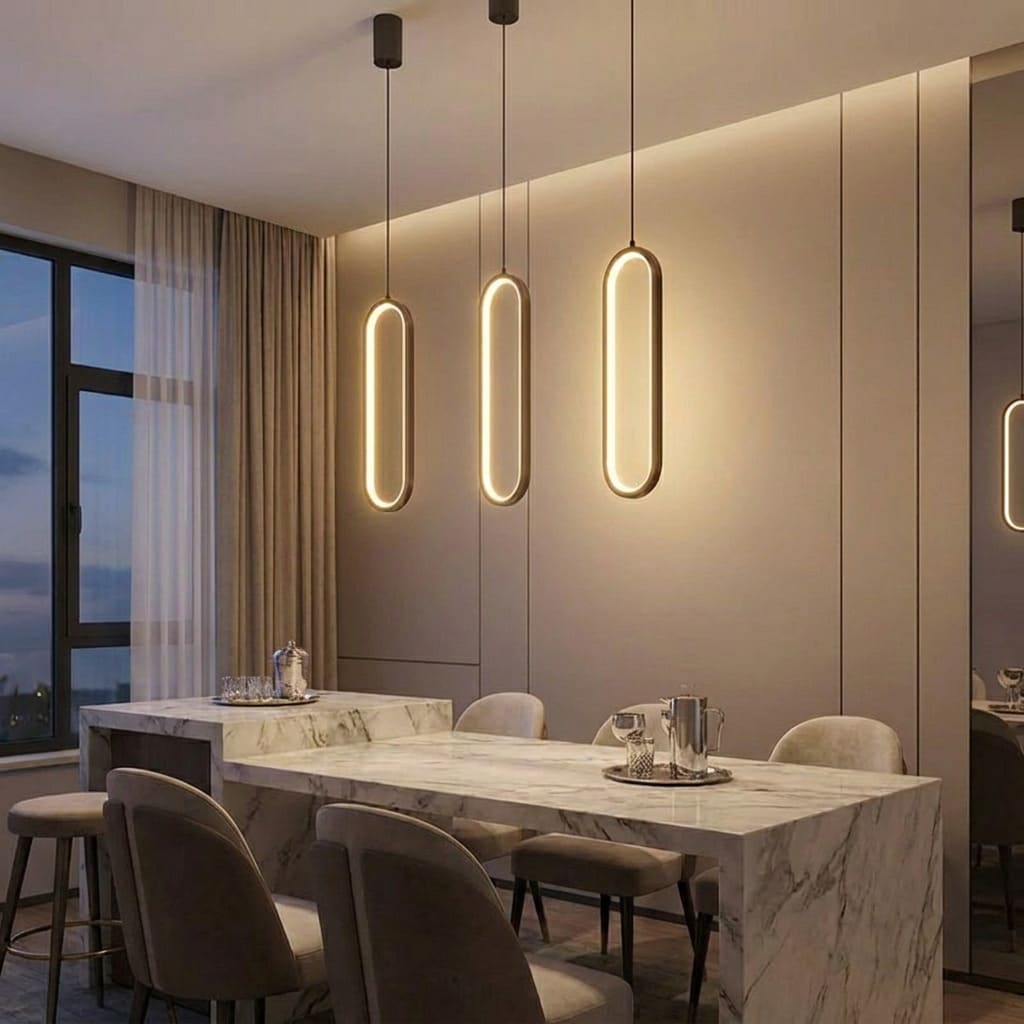 Lustre pendant / Suspension moderne en aluminium noir ou or au style minimaliste