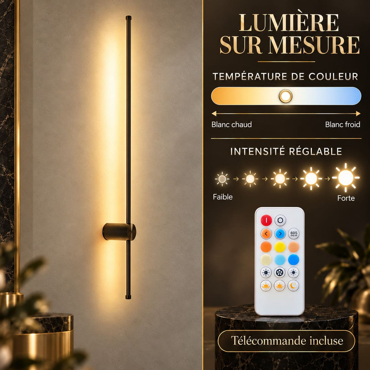 Applique murale à LED Dimmable| Tube noir métallique