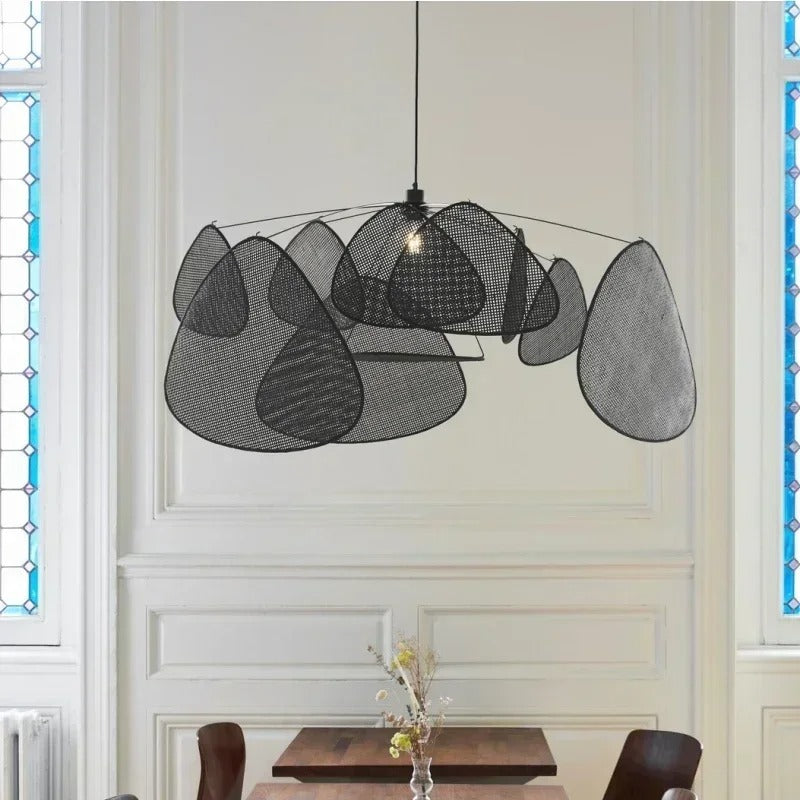 Lustre aérien en cannage rotin et style rétro