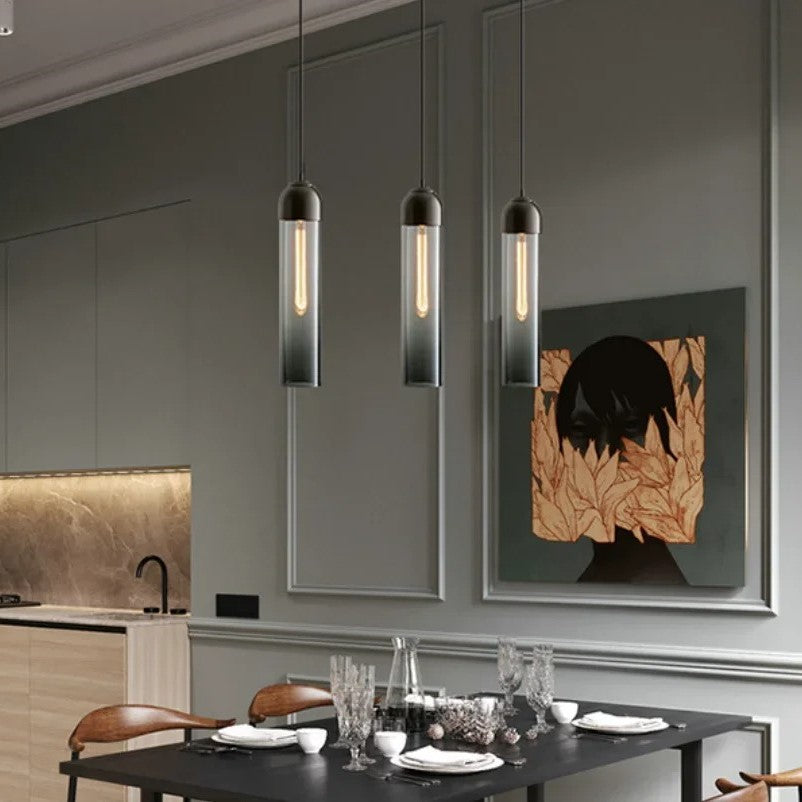 Suspension luxe en tube de verre cendre, dépoli, vert ou transparent