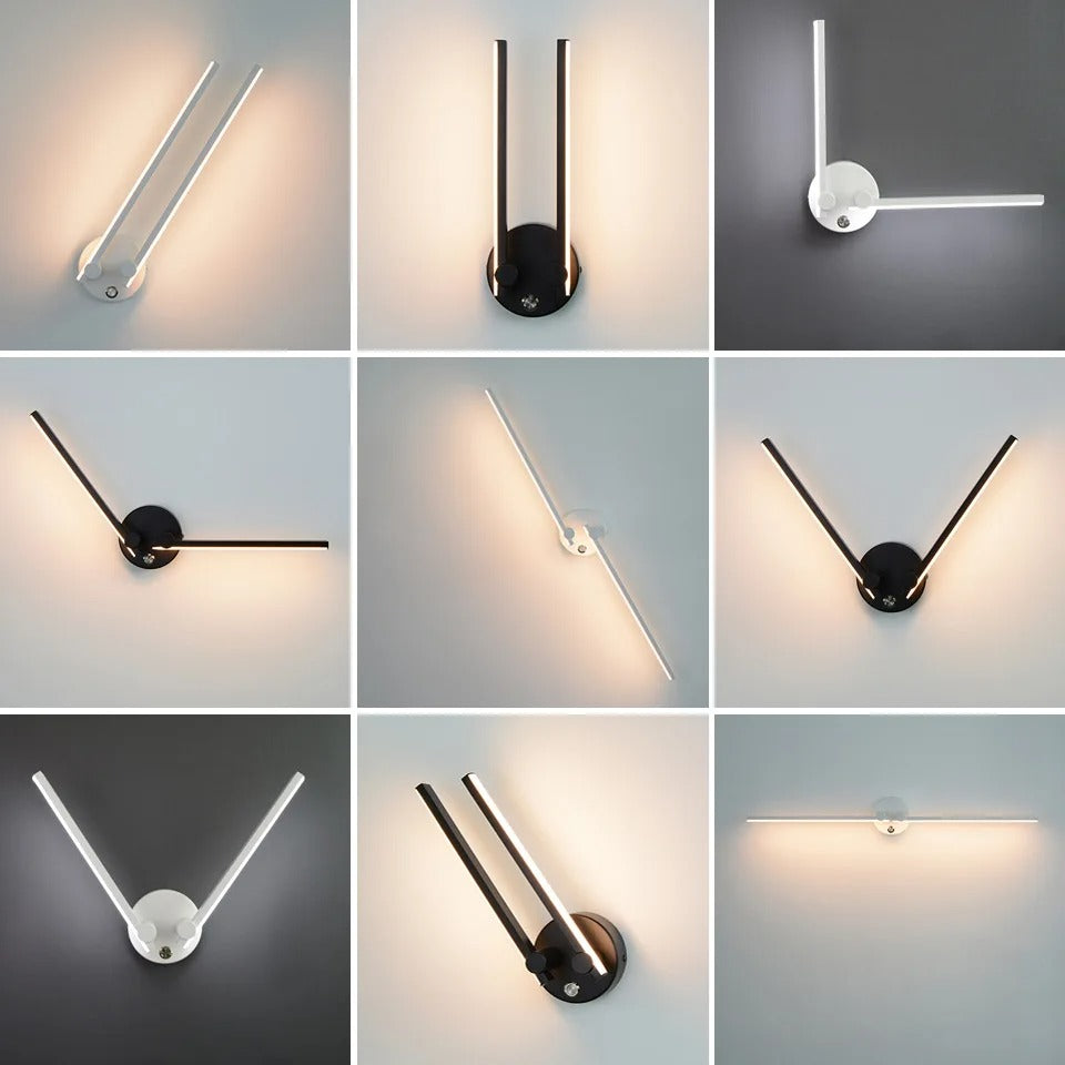 Applique mural rotative à 300° en aluminium en forme de tube noir à LED
