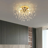 Plafonnier métal et perles de cristal en forme de pissenlit