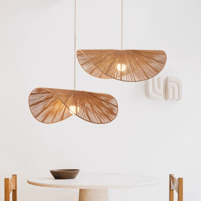 Suspension corde naturelle rotin | Style wabi sabi