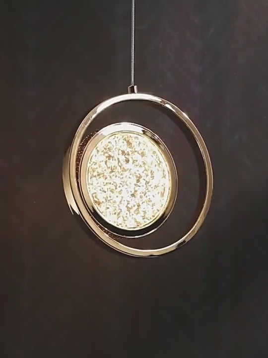 Suspension cercle doré et verre ondulé