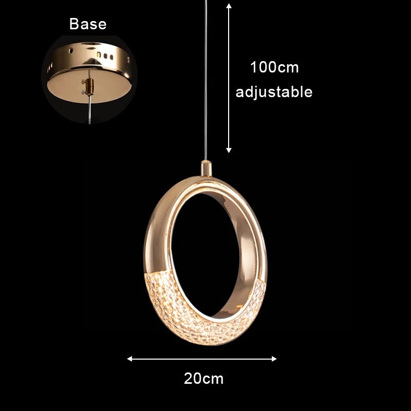 Suspension cercle doré et verre ondulé